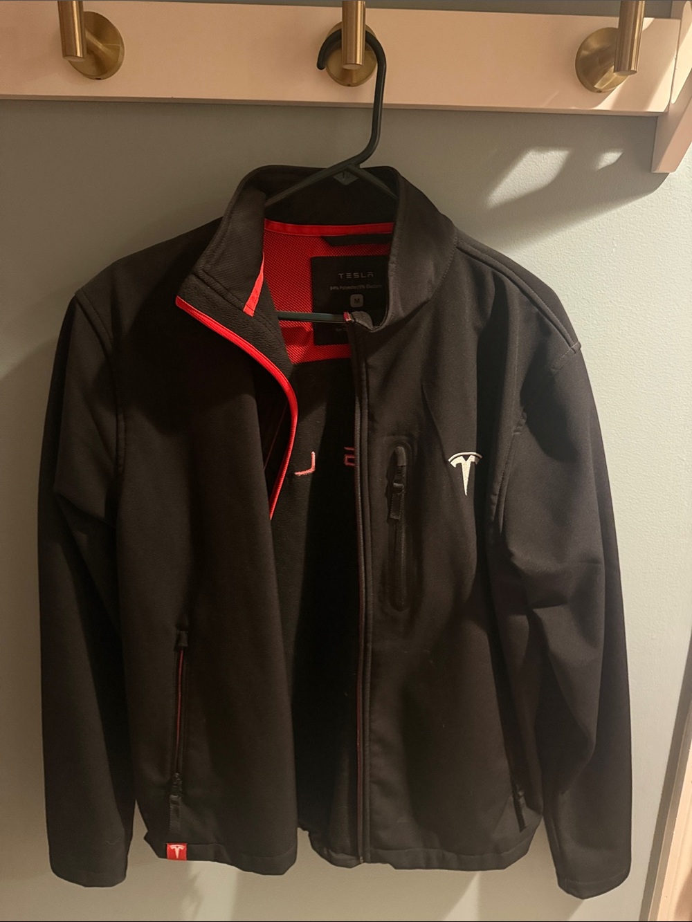 Tesla Black Windbreaker Jacket with Red Trim